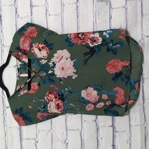 Lily White Floral Blouse Green Pink Blue Top Women's Size Small